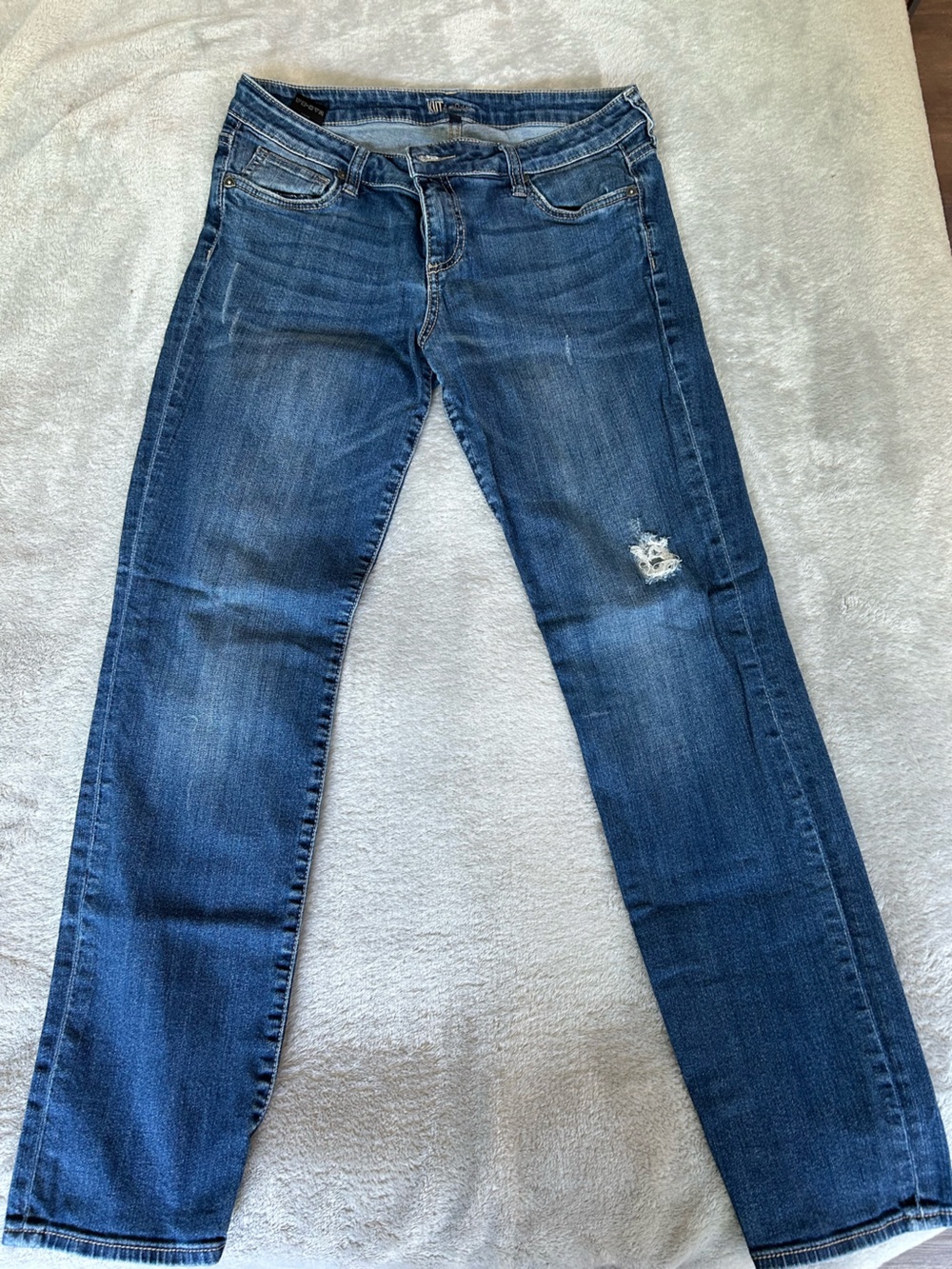 Kut from the Kloth Distressed Medium Blue Straight-Leg Jeans